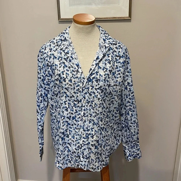 NWT!! Frank & Eileen - Woven Cotton Button-up Shirt in Blue Floral - Size Small - Picture 2 of 9